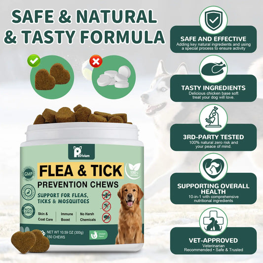 Dog Flea & Tick Support Soft Chews - Natural Oral Supplement - Suitable for All Breeds & Sizes - 150 Chicken Treats#Summervibes#Petlovers Tiktokshopspringglowup