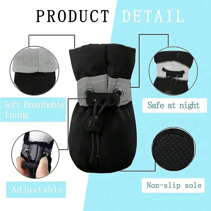 Reflective Pet Shoes, 4 Counts Waterproof Soft Bottom Dog & Puppy Shoes, Non-Slip Pet Boots, Oxford Cloth Pet Paw Protectors, Dog & Cat Clothing, Clothes