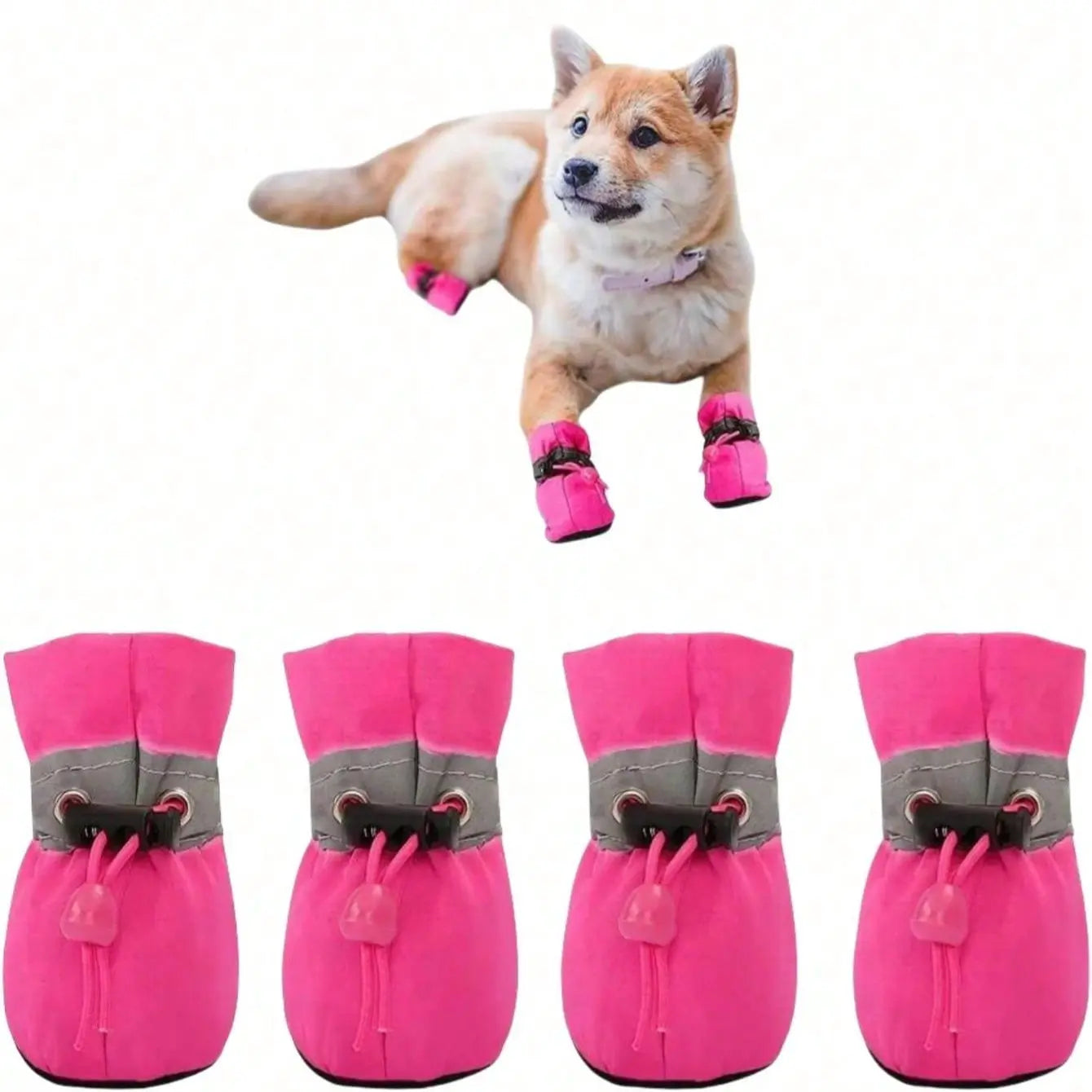 Reflective Pet Shoes, 4 Counts Waterproof Soft Bottom Dog & Puppy Shoes, Non-Slip Pet Boots, Oxford Cloth Pet Paw Protectors, Dog & Cat Clothing, Clothes