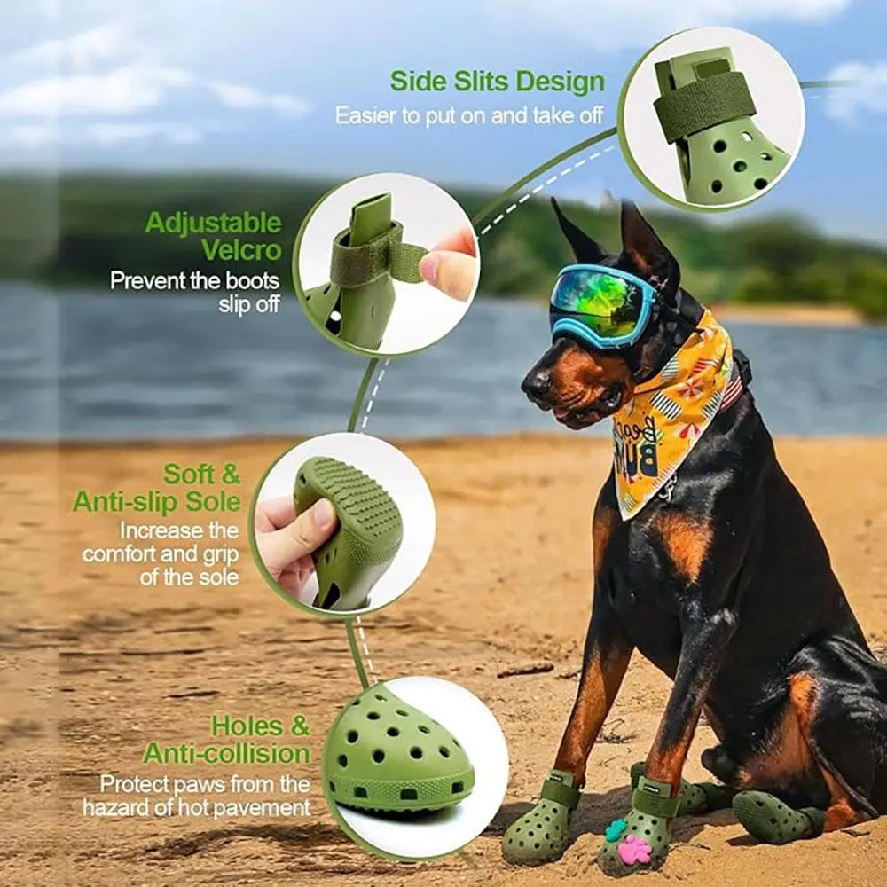 Set of 4 Non-Slip Outdoor Dog Shoes — Paw Protection Footwear for All Seasons. Breathable, Heat-Resistant, Stain-Resistant, and Non-Slip, Featuring Soft Soles for Maximum Grip. Comfortably Protects Paws—Helping Your Dog Stay Happy! (Pet Supplies)