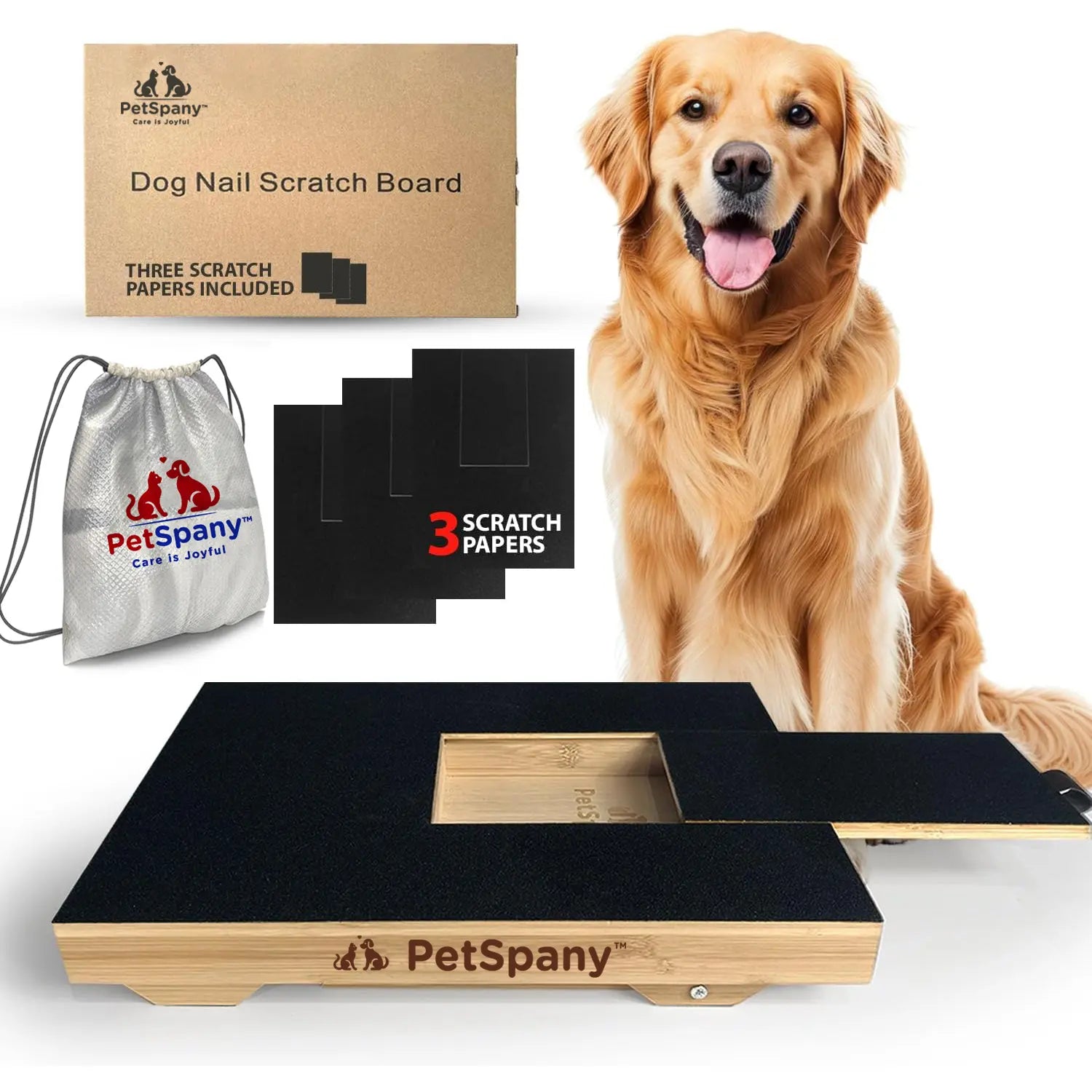 Petspany Dog Nail Scratch Board 14.55X10.39 Inch (37X26.4 Cm) - Bamboo Wood Scratch Pad with Treat Box - Stress-Free Dog Scratch Pad for Nails - Scratching Nail File Board